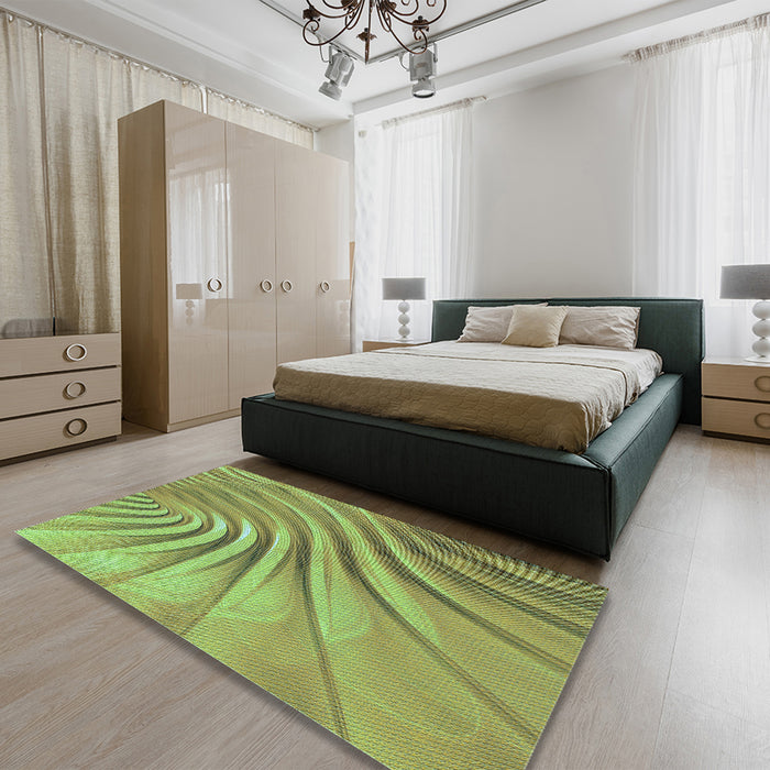 Patterned Yellow Green Rug in a Bedroom, pat1577lblu