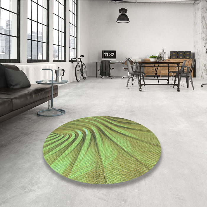 Round Patterned Yellow Green Rug in a Office, pat1577lblu