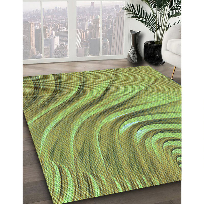 Patterned Yellow Green Rug in Family Room, pat1577lblu