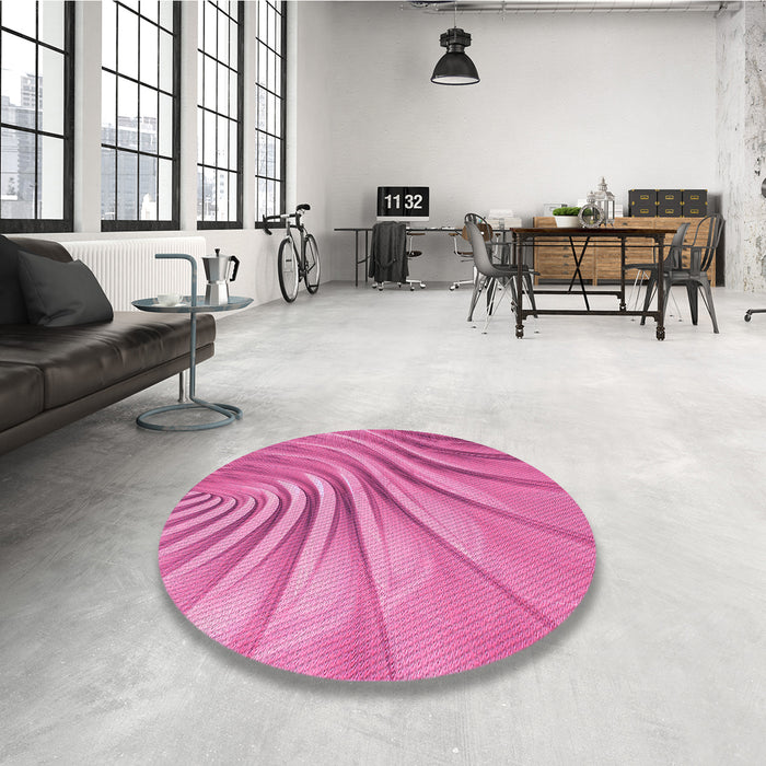 Round Patterned Deep Pink Rug in a Office, pat1577pur