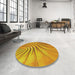 Round Machine Washable Transitional Deep Yellow Rug in a Office, wshpat1577