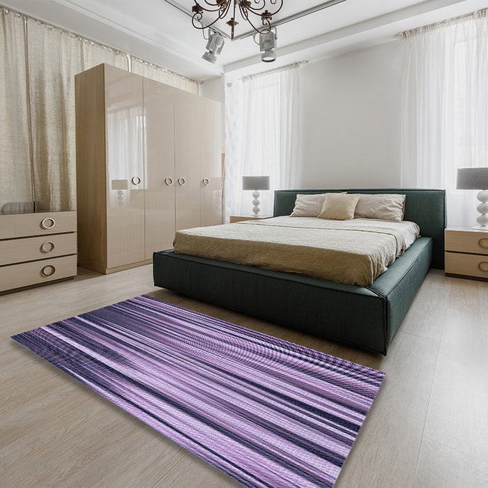 Round Machine Washable Transitional Bright Lilac Purple Rug in a Office, wshpat1578blu
