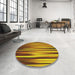 Round Patterned Saffron Red Abstract Machine Washable Rug in a Office, wshpat1578