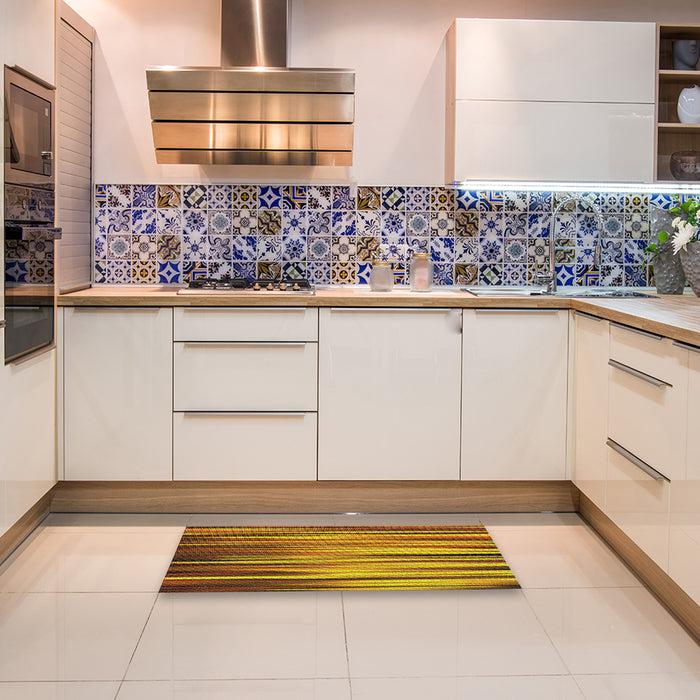 Patterned Saffron Red Abstract Machine Washable Rug in a Kitchen, wshpat1578