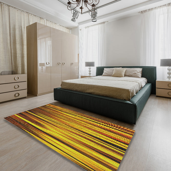 Patterned Saffron Red Abstract Machine Washable Rug in a Bedroom, wshpat1578