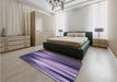 Patterned Purple Mimosa Purple Rug in a Bedroom, pat1579blu