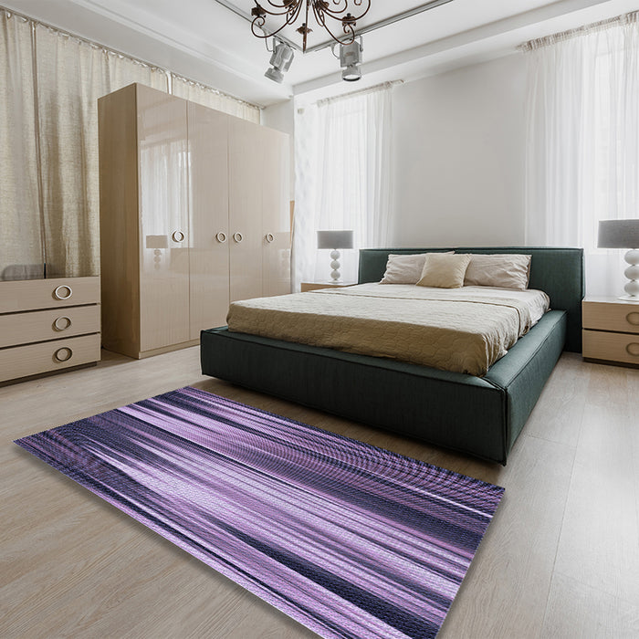 Patterned Purple Mimosa Purple Rug in a Bedroom, pat1579blu