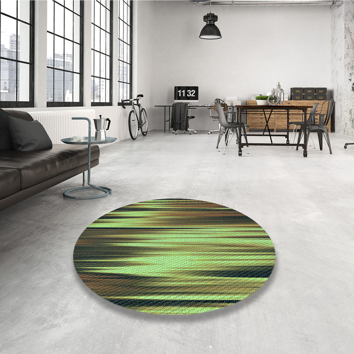 Round Patterned Yellow Green Rug in a Office, pat1579lblu