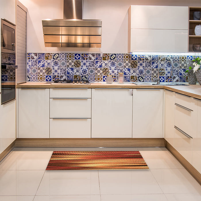 Patterned Tomato Red Rug in a Kitchen, pat1579org