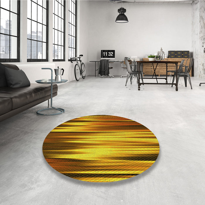 Round Patterned Tomato Red Rug in a Office, pat1579yw