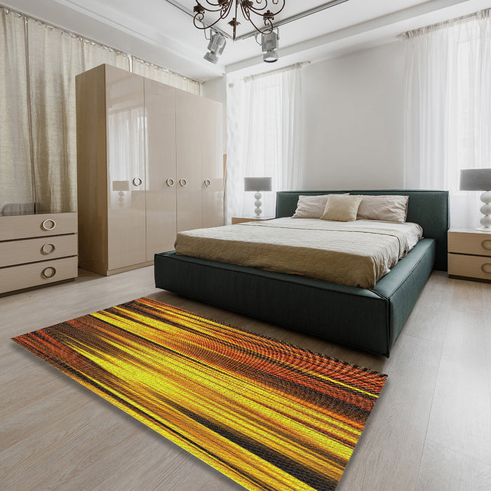 Machine Washable Transitional Saffron Red Rug in a Bedroom, wshpat1579