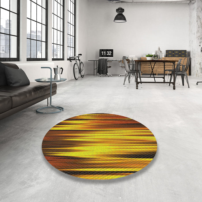 Round Patterned Saffron Red Novelty Rug in a Office, pat1579