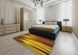 Patterned Saffron Red Novelty Rug in a Bedroom, pat1579