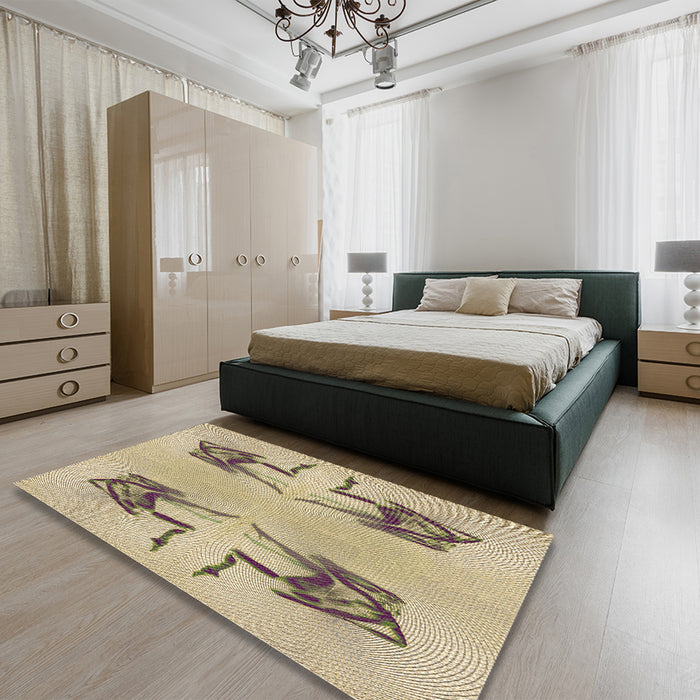 Patterned Dark Gold Brown Rug in a Bedroom, pat158brn
