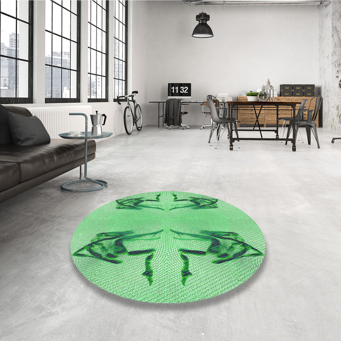 Round Patterned Jade Green Rug in a Office, pat158grn