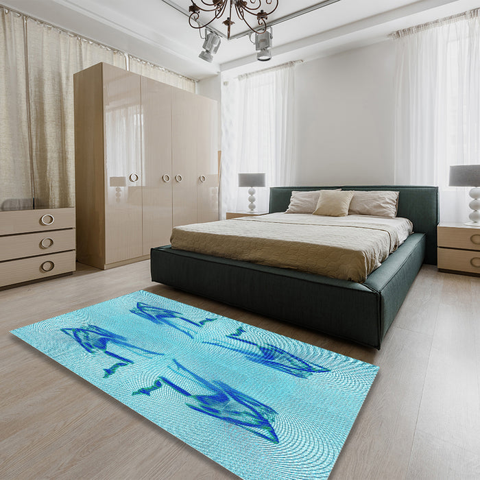 Patterned Blue Rug in a Bedroom, pat158lblu