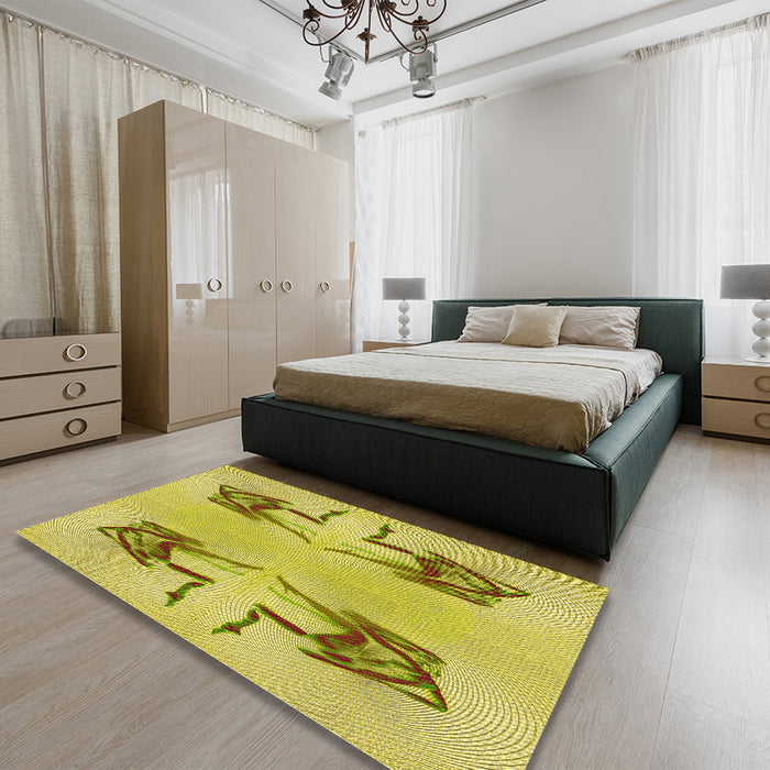 Patterned Yellow Rug in a Bedroom, pat158yw