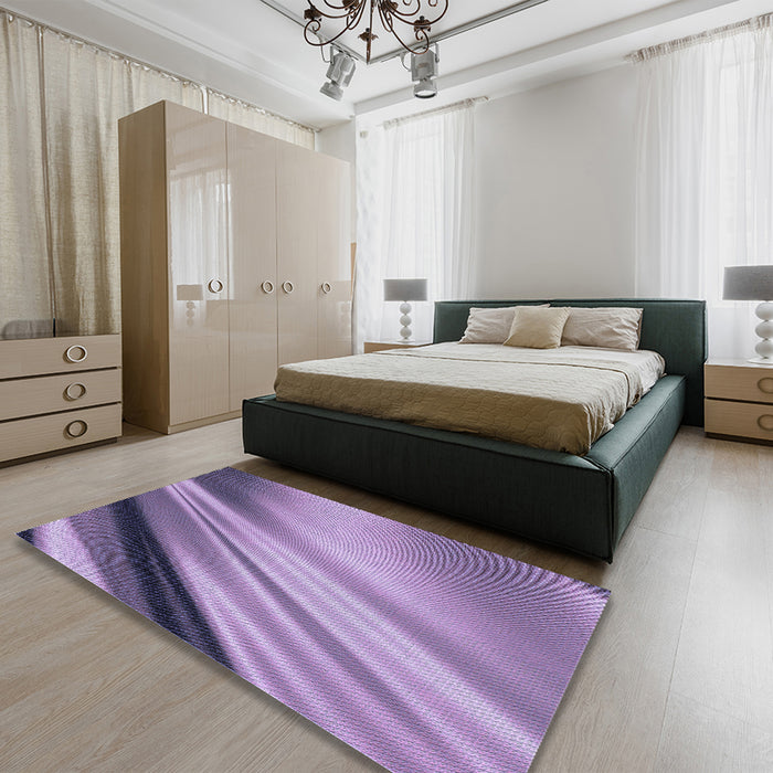 Round Machine Washable Transitional Bright Lilac Purple Rug in a Office, wshpat1580blu