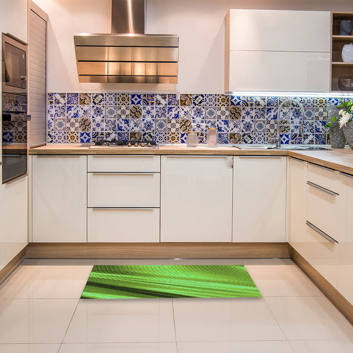 Patterned Dark Lime Green Rug in a Kitchen, pat1580grn