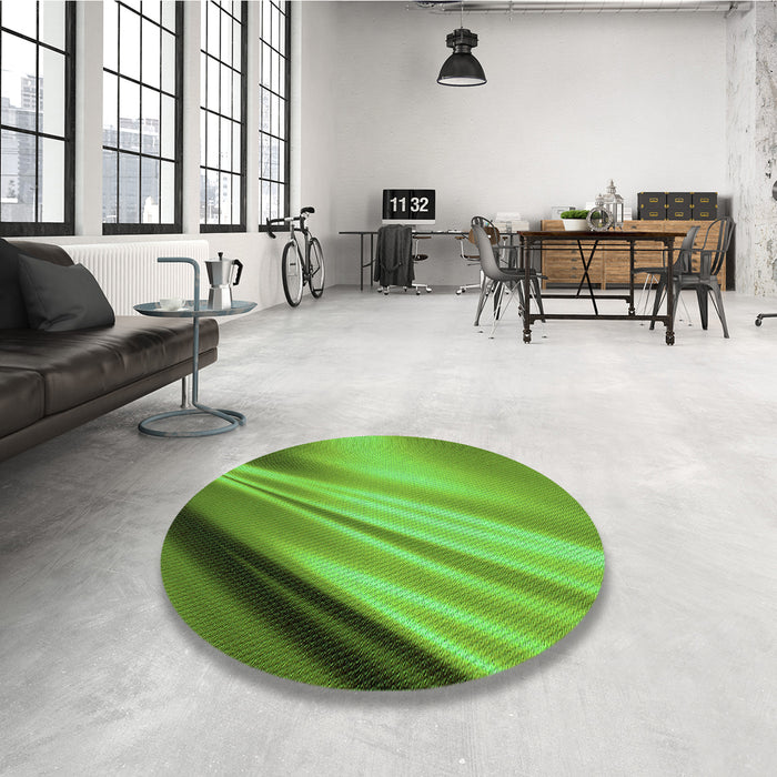 Round Patterned Dark Lime Green Rug in a Office, pat1580grn