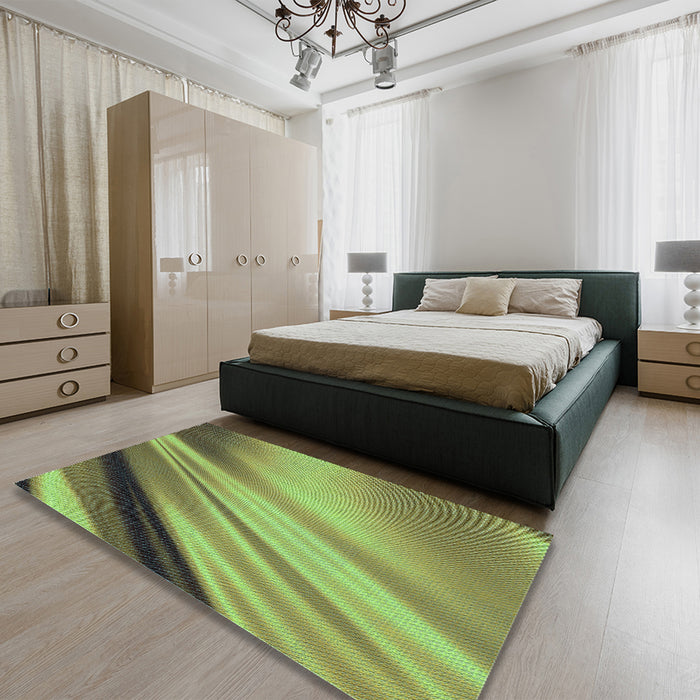 Patterned Yellow Green Rug in a Bedroom, pat1580lblu