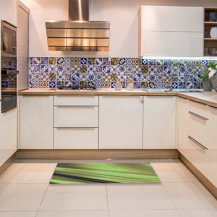 Patterned Yellow Green Rug in a Kitchen, pat1580lblu