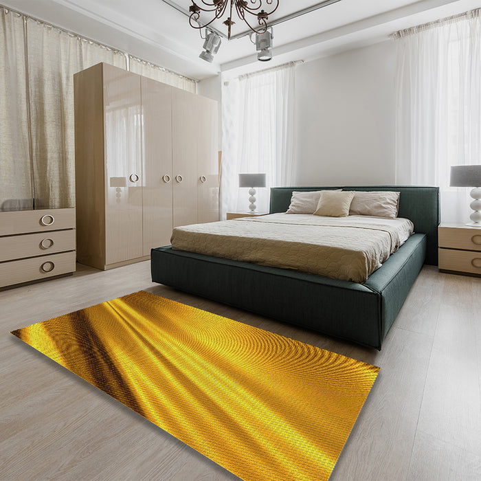 Patterned Deep Yellow Rug in a Bedroom, pat1580yw