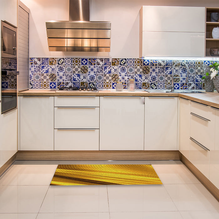 Patterned Deep Yellow Rug in a Kitchen, pat1580yw