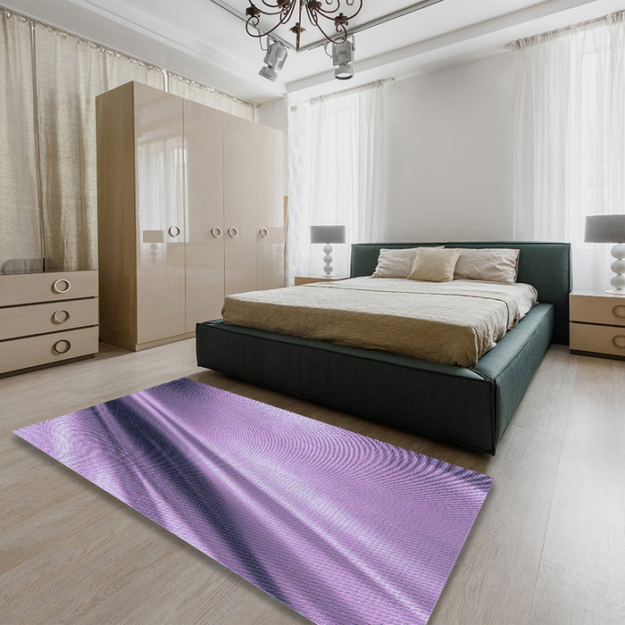 Round Machine Washable Transitional Bright Lilac Purple Rug in a Office, wshpat1581blu