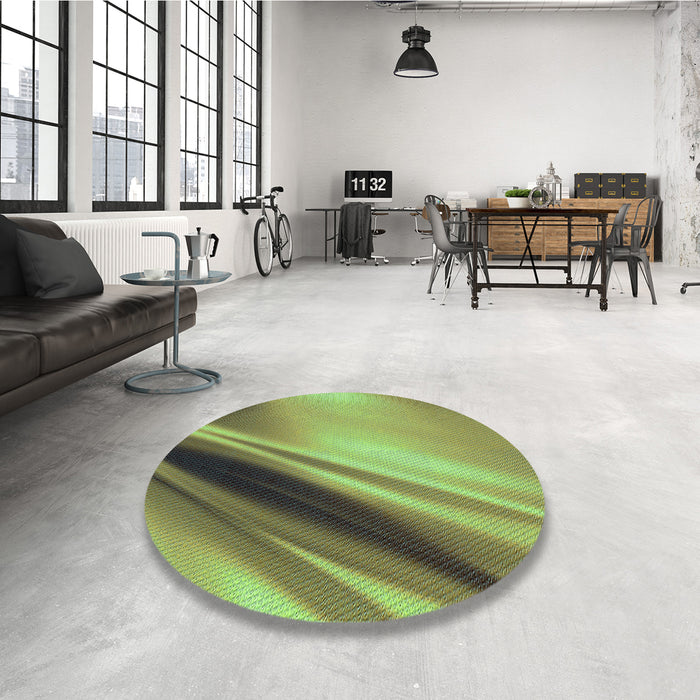Round Patterned Yellow Green Rug in a Office, pat1581lblu