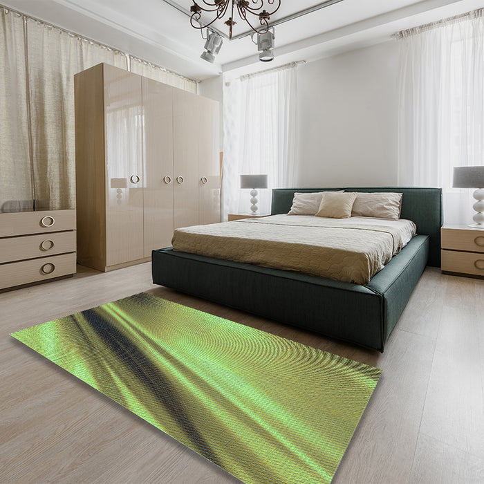 Round Machine Washable Transitional Yellow Green Rug in a Office, wshpat1581lblu