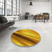 Round Patterned Deep Yellow Rug in a Office, pat1581yw