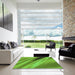 Square Patterned Dark Lime Green Rug in a Living Room, pat1582grn