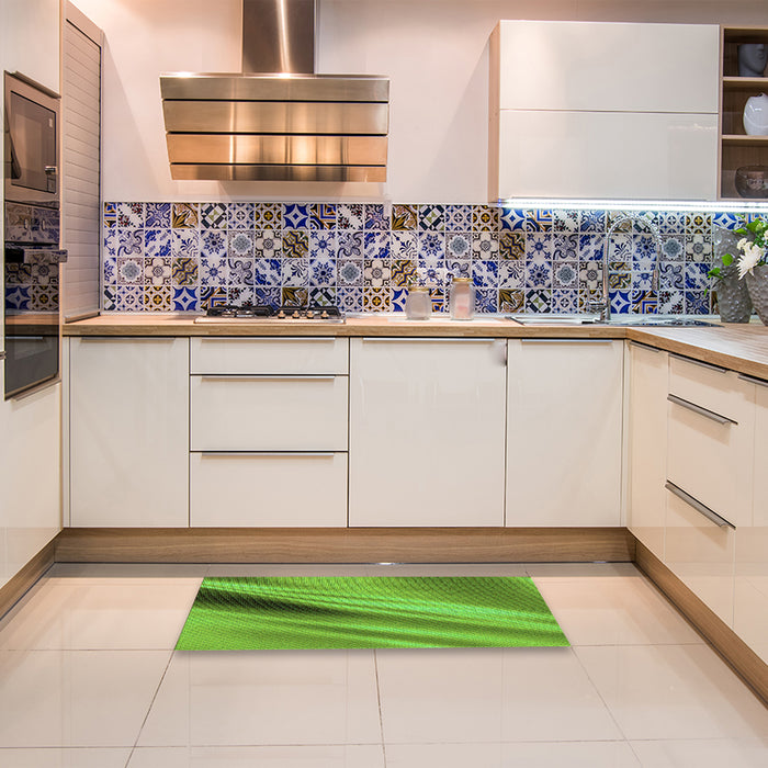 Patterned Dark Lime Green Rug in a Kitchen, pat1582grn