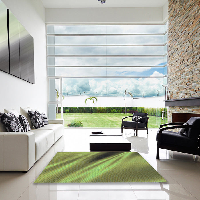 Square Patterned Yellow Green Rug in a Living Room, pat1582lblu