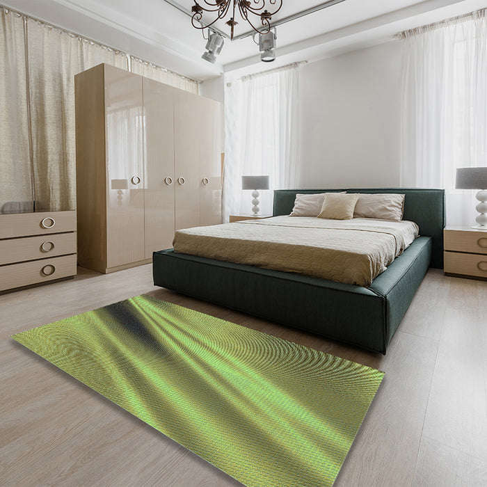 Round Machine Washable Transitional Yellow Green Rug in a Office, wshpat1582lblu