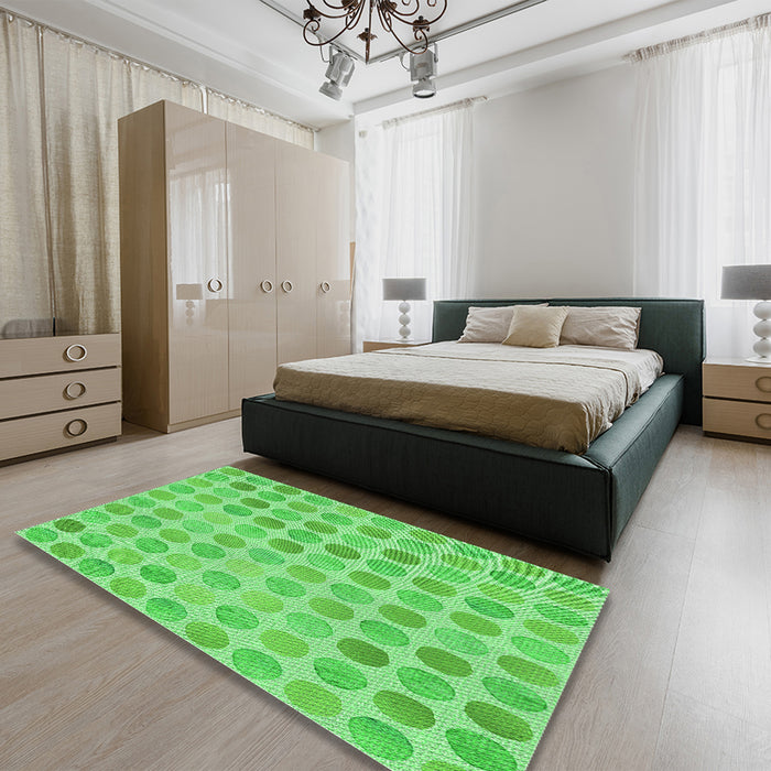 Round Machine Washable Transitional Neon Green Rug in a Office, wshpat1583grn