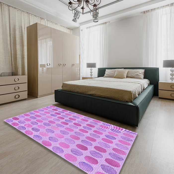 Round Machine Washable Transitional Pastel Purple Pink Rug in a Office, wshpat1583pur