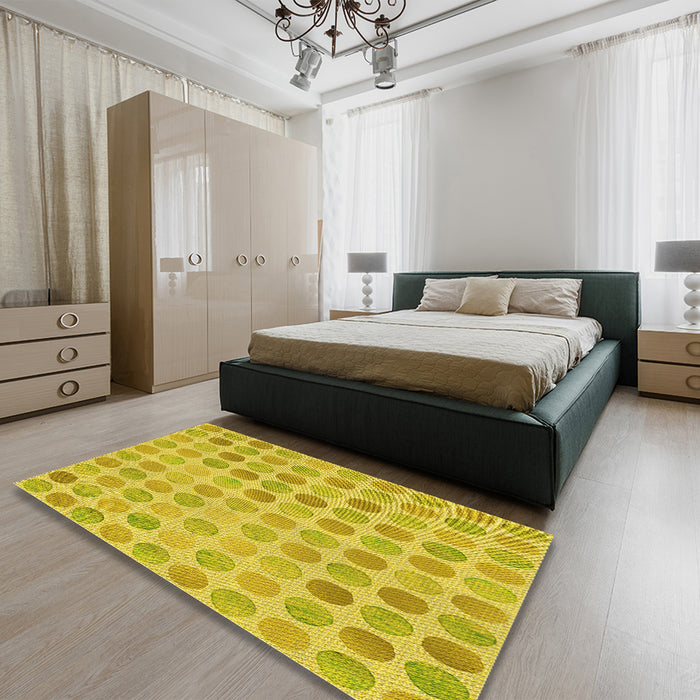 Round Machine Washable Transitional Golden Yellow Rug in a Office, wshpat1583yw