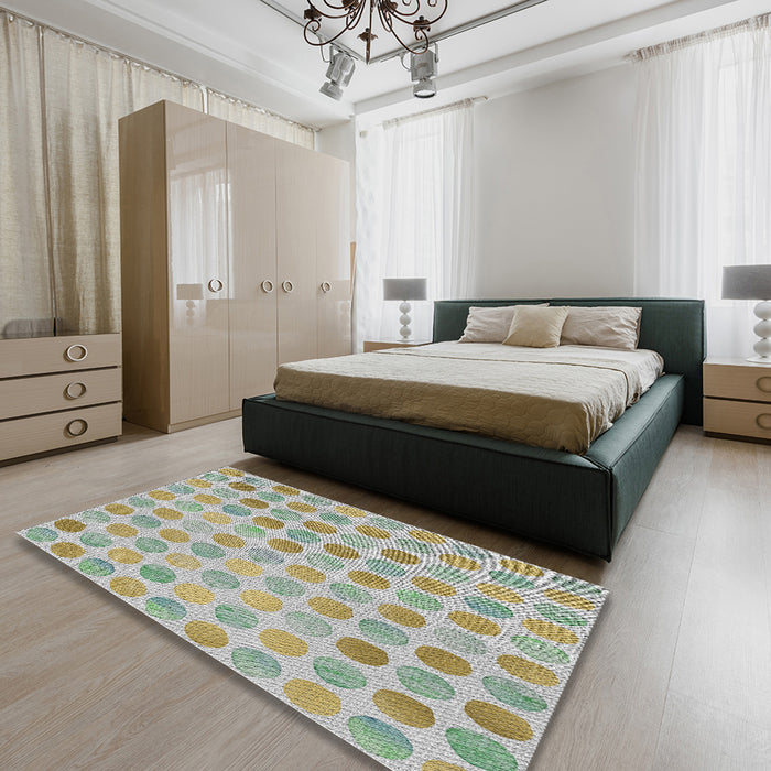 Machine Washable Transitional Khaki Green Rug in a Bedroom, wshpat1583