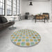 Round Machine Washable Transitional Khaki Green Rug in a Office, wshpat1583