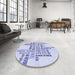 Round Patterned Lavender Blue Rug in a Office, pat1584blu