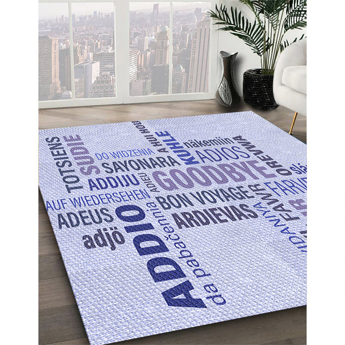 Patterned Lavender Blue Rug in Family Room, pat1584blu