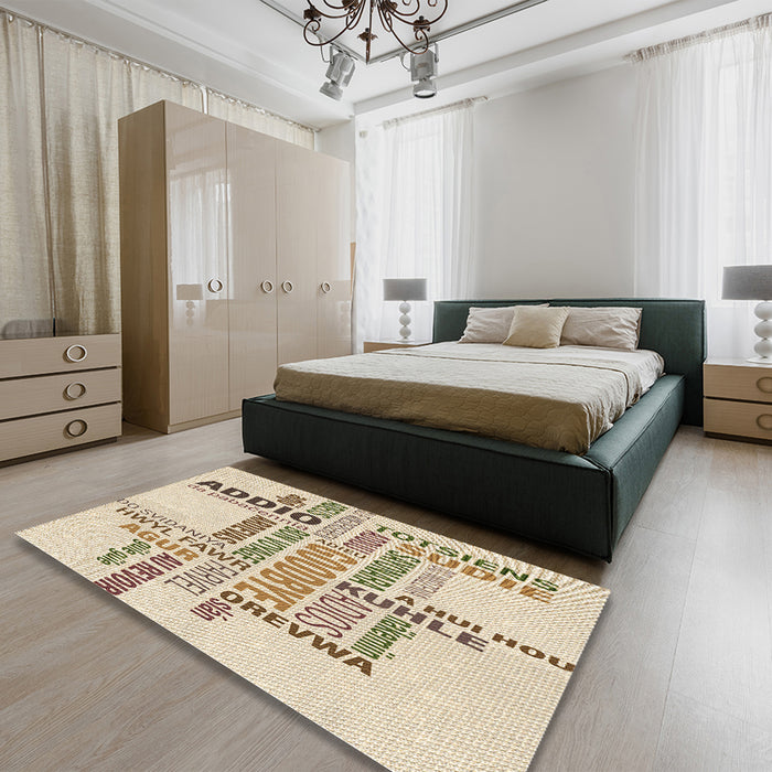 Patterned Wheat Beige Rug in a Bedroom, pat1584brn