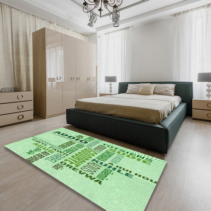 Patterned Mint Green Rug in a Bedroom, pat1584grn