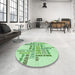 Round Patterned Mint Green Rug in a Office, pat1584grn