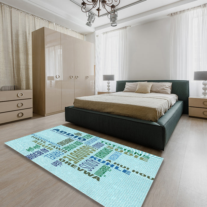 Patterned Electric Blue Rug in a Bedroom, pat1584lblu