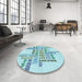 Round Patterned Electric Blue Rug in a Office, pat1584lblu