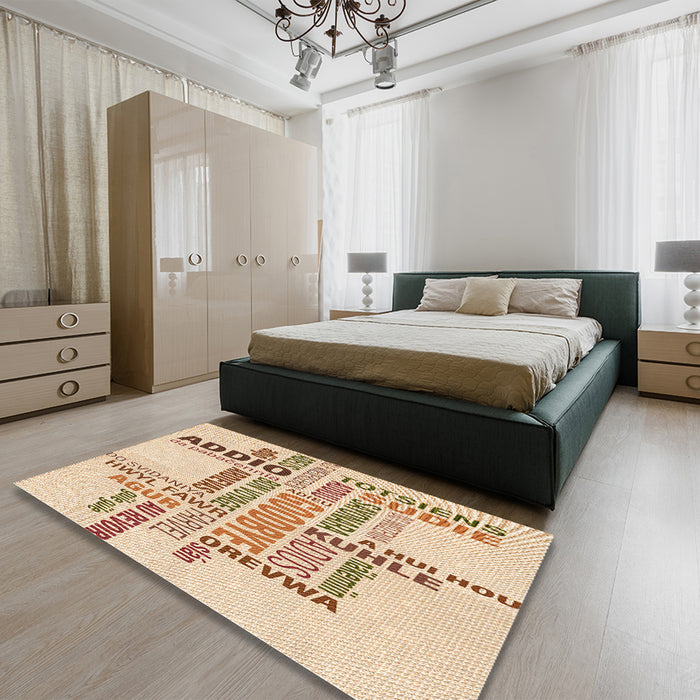Round Machine Washable Transitional Navajo White Gold Rug in a Office, wshpat1584org