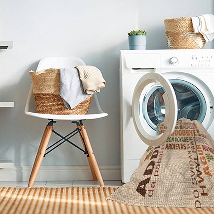 Machine Washable Transitional Navajo White Gold Rug in a Washing Machine, wshpat1584org
